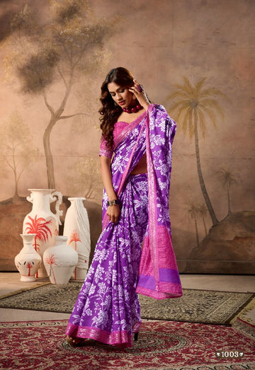 Alluring Purple Mul Mul Cotton Saree
