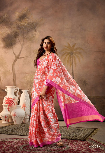 Alluring Pink Mul Mul Cotton Saree
