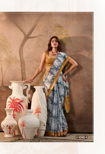 Alluring Grey Mul Mul Cotton Saree