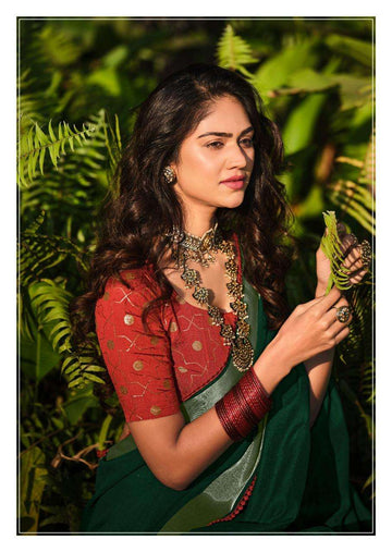 LINEN SAREE WITH FANCY BLOUSE