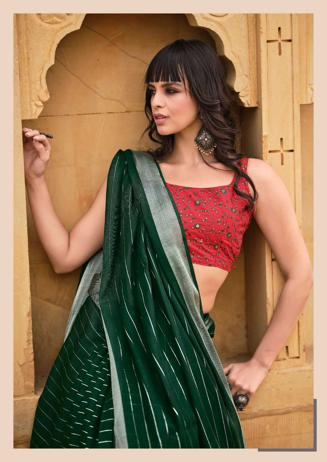 LINEN SILK SAREE WITH FANCY BLOUSE