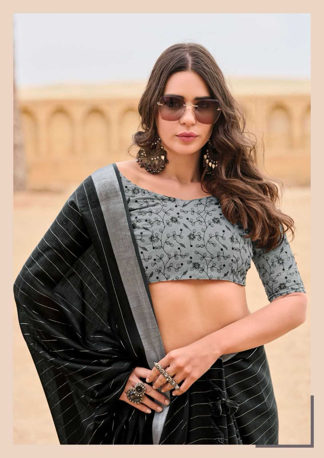 LINEN SILK SAREE WITH FANCY BLOUSE