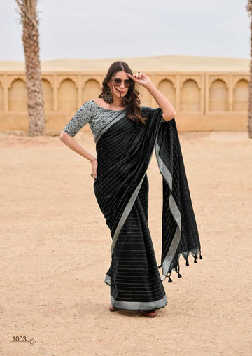 LINEN SILK SAREE WITH FANCY BLOUSE