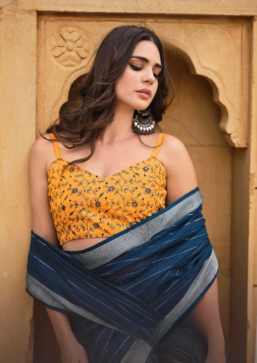 LINEN SILK SAREE WITH FANCY BLOUSE
