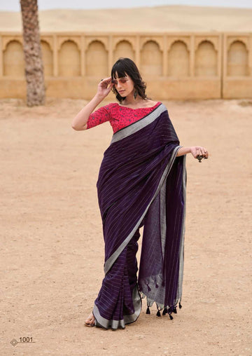 LINEN SILK SAREE WITH FANCY BLOUSE