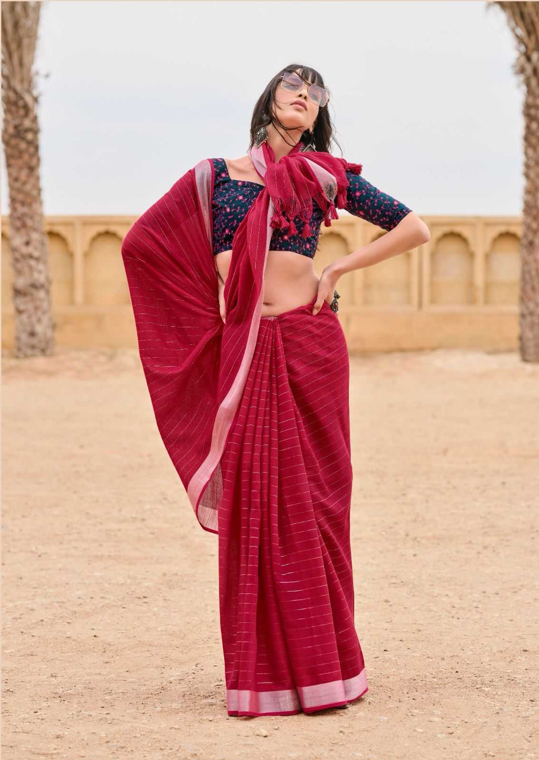 LINEN SILK SAREE WITH FANCY BLOUSE