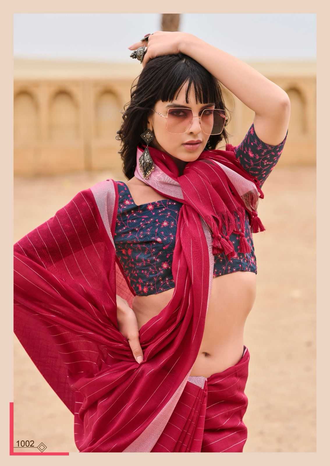 LINEN SILK SAREE WITH FANCY BLOUSE