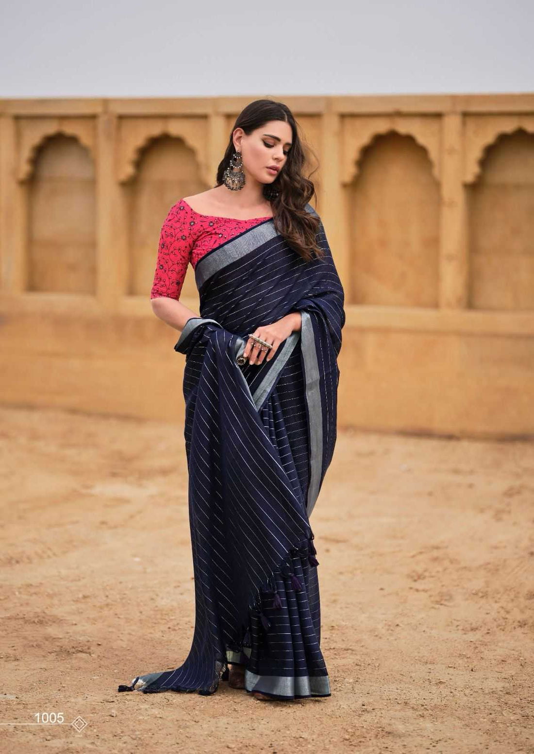 LINEN SILK SAREE WITH FANCY BLOUSE
