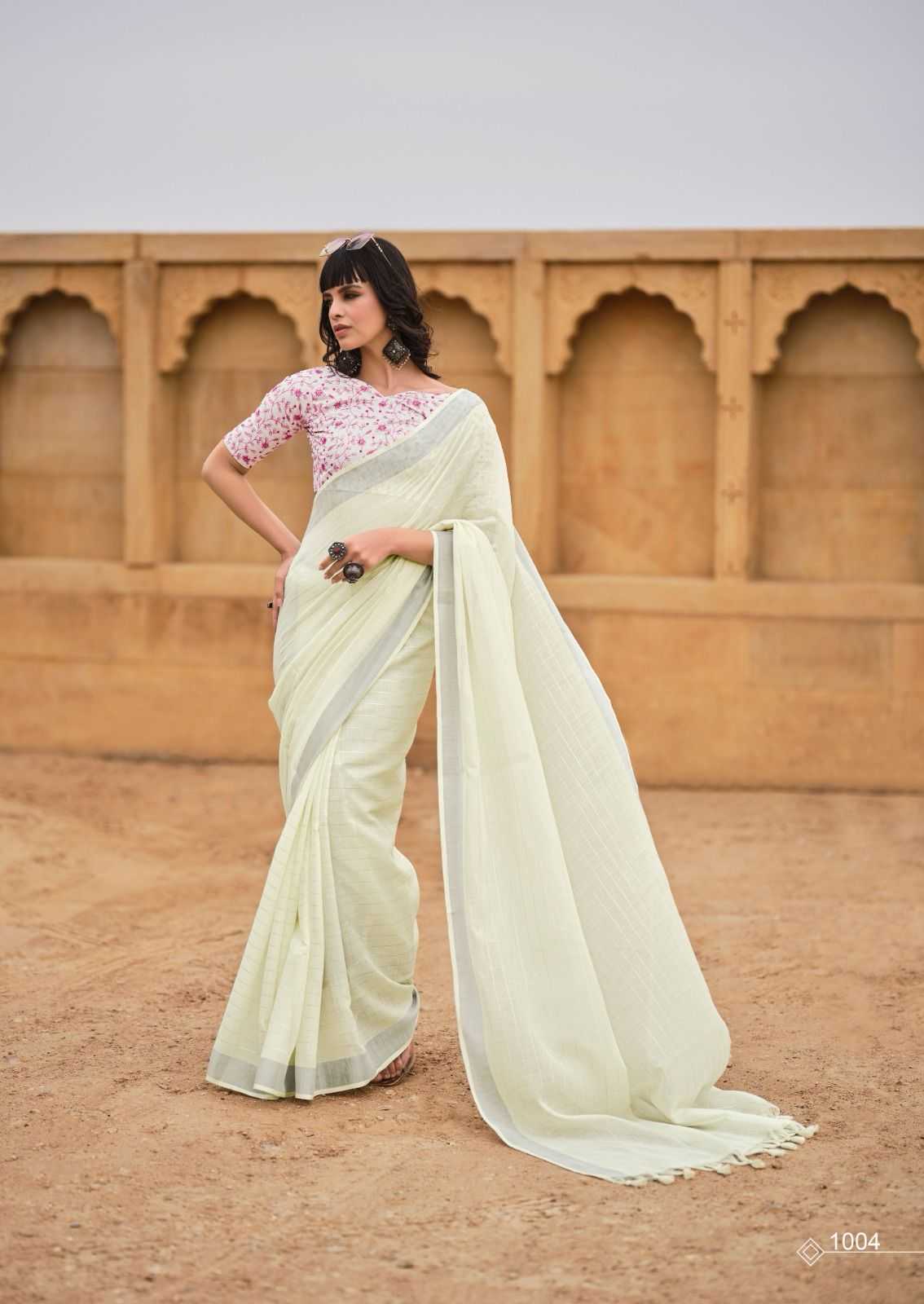 LINEN SILK SAREE WITH FANCY BLOUSE