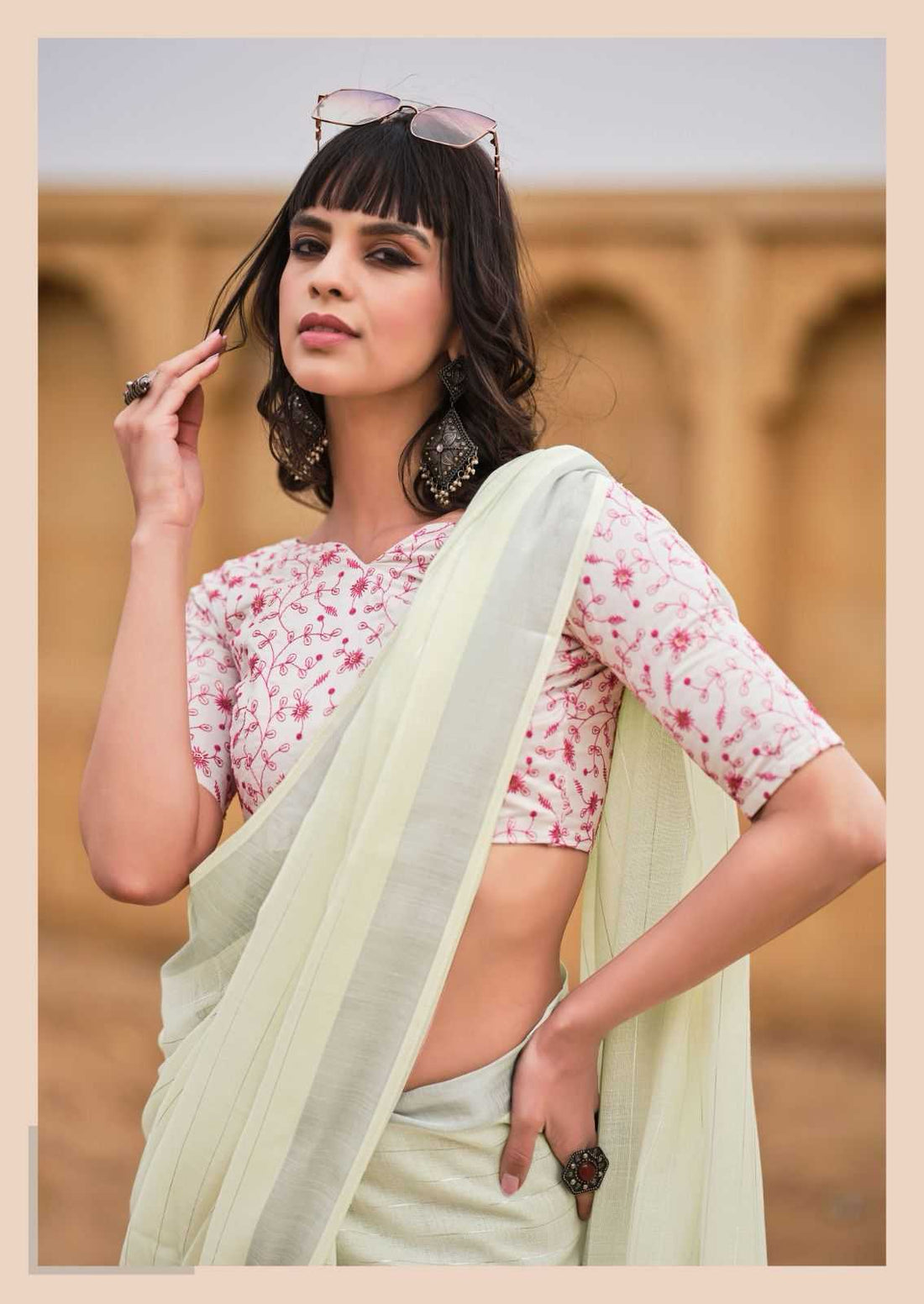 LINEN SILK SAREE WITH FANCY BLOUSE