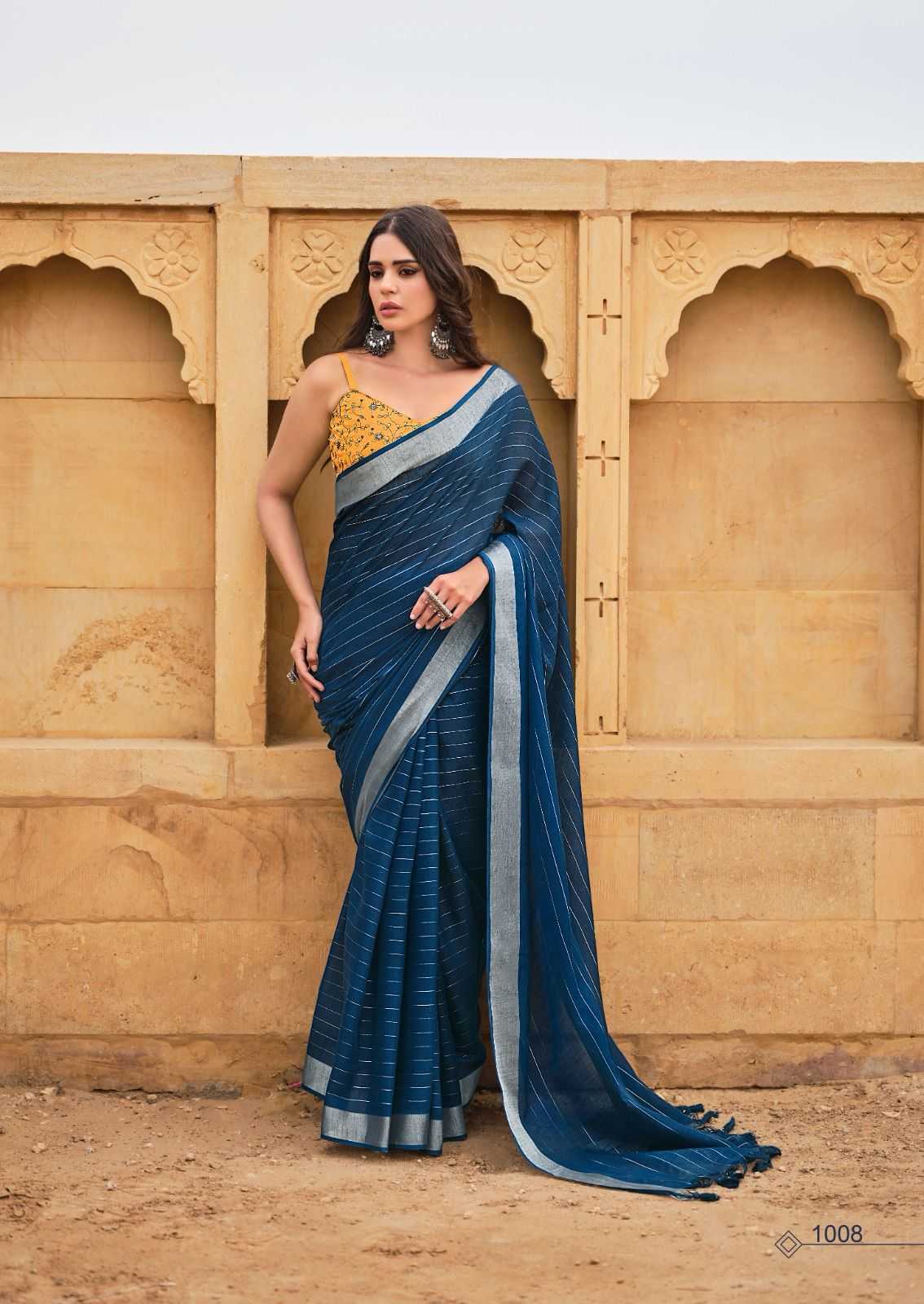 LINEN SILK SAREE WITH FANCY BLOUSE