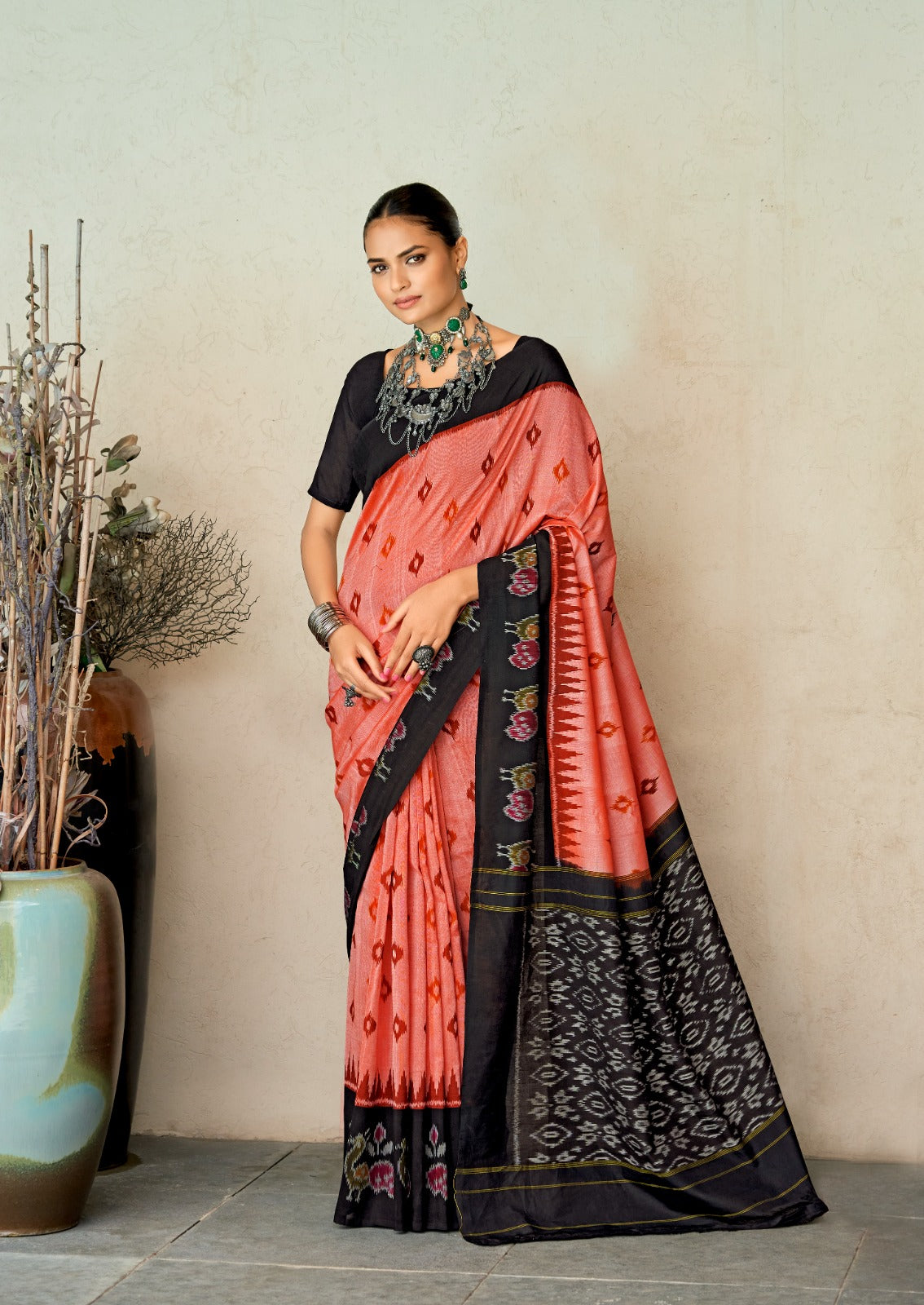 Ikkat Print Mul Mul Cotton Elegant Style Saree