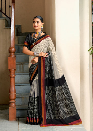 Ikkat Print Mul Mul Cotton Elegant Style Sarees