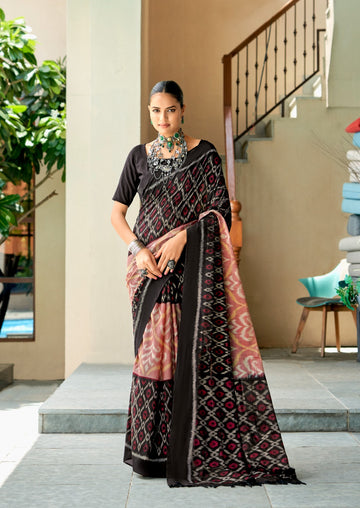 Ikkat Print Mul Mul Cotton Elegant Style Saree
