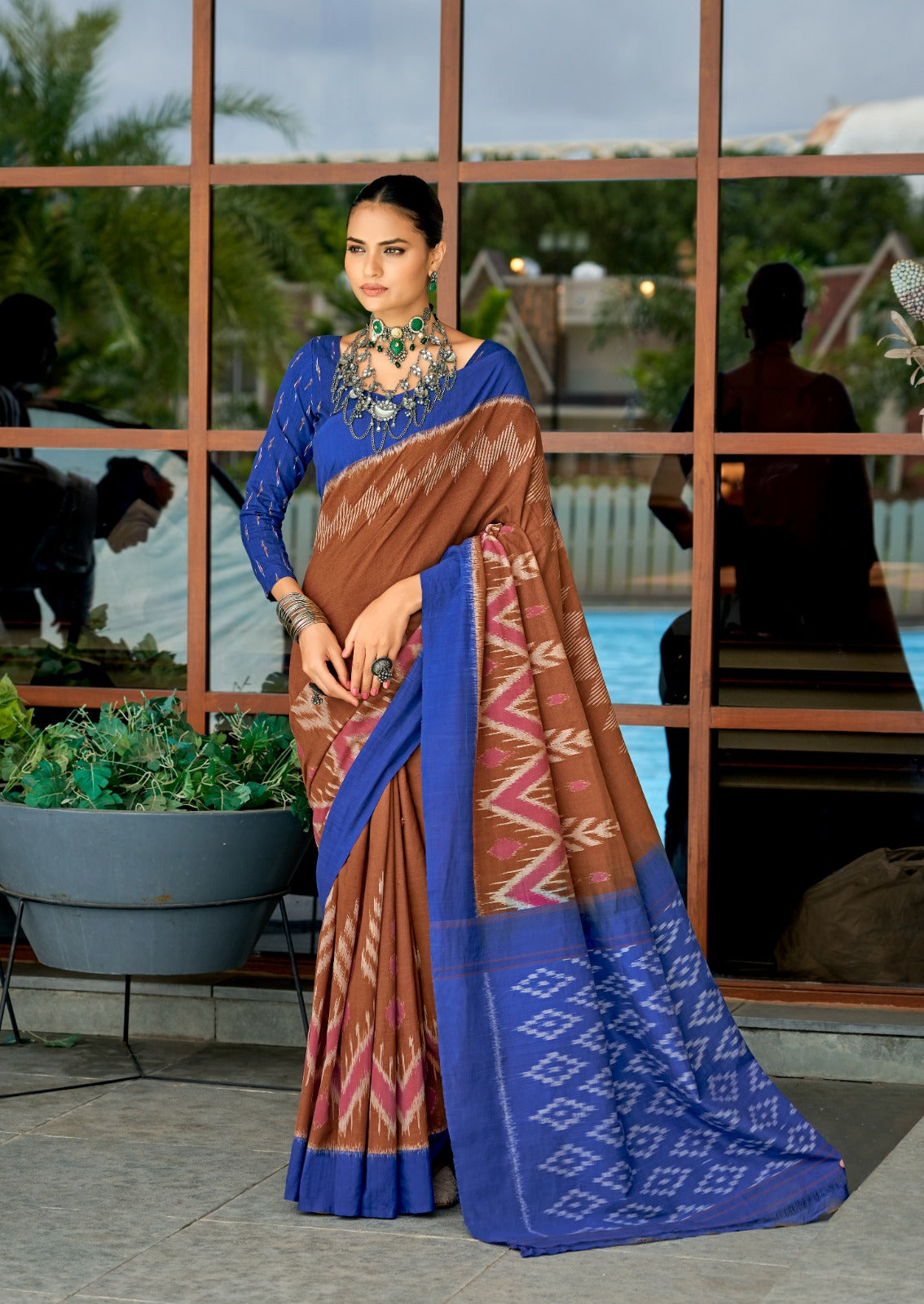 Ikkat Print Mul Mul Cotton Elegant Style Saree