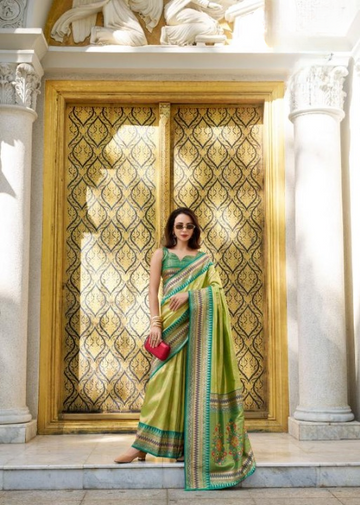 Tissue Silk Traditional Sareee with Ikkat Pattern