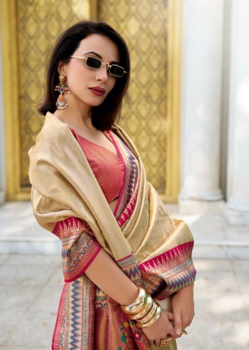 Tissuee Silk Traditional Saree with Ikkat Pattern