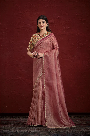 Pure Banarasi Jari pleat Stone with Handwork Saree with Stitched Blouse