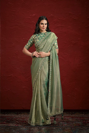 Pure Banarasi Jari Sequence with Handwork Saree with Stitched Blouse
