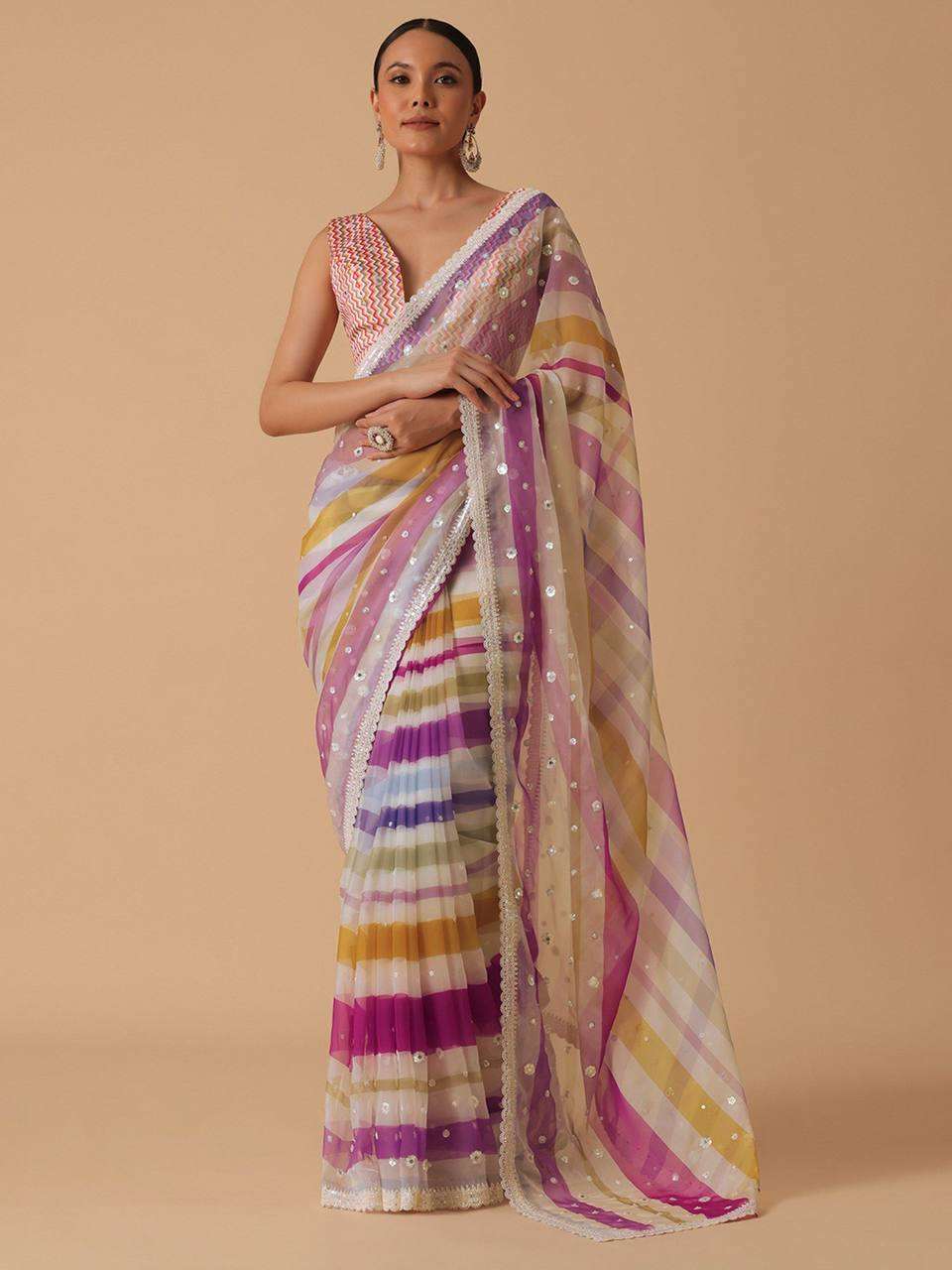 LAHERIYA PRINTED GEORGETTE WITH THREAD EMBROIDERY WORK SAREE
