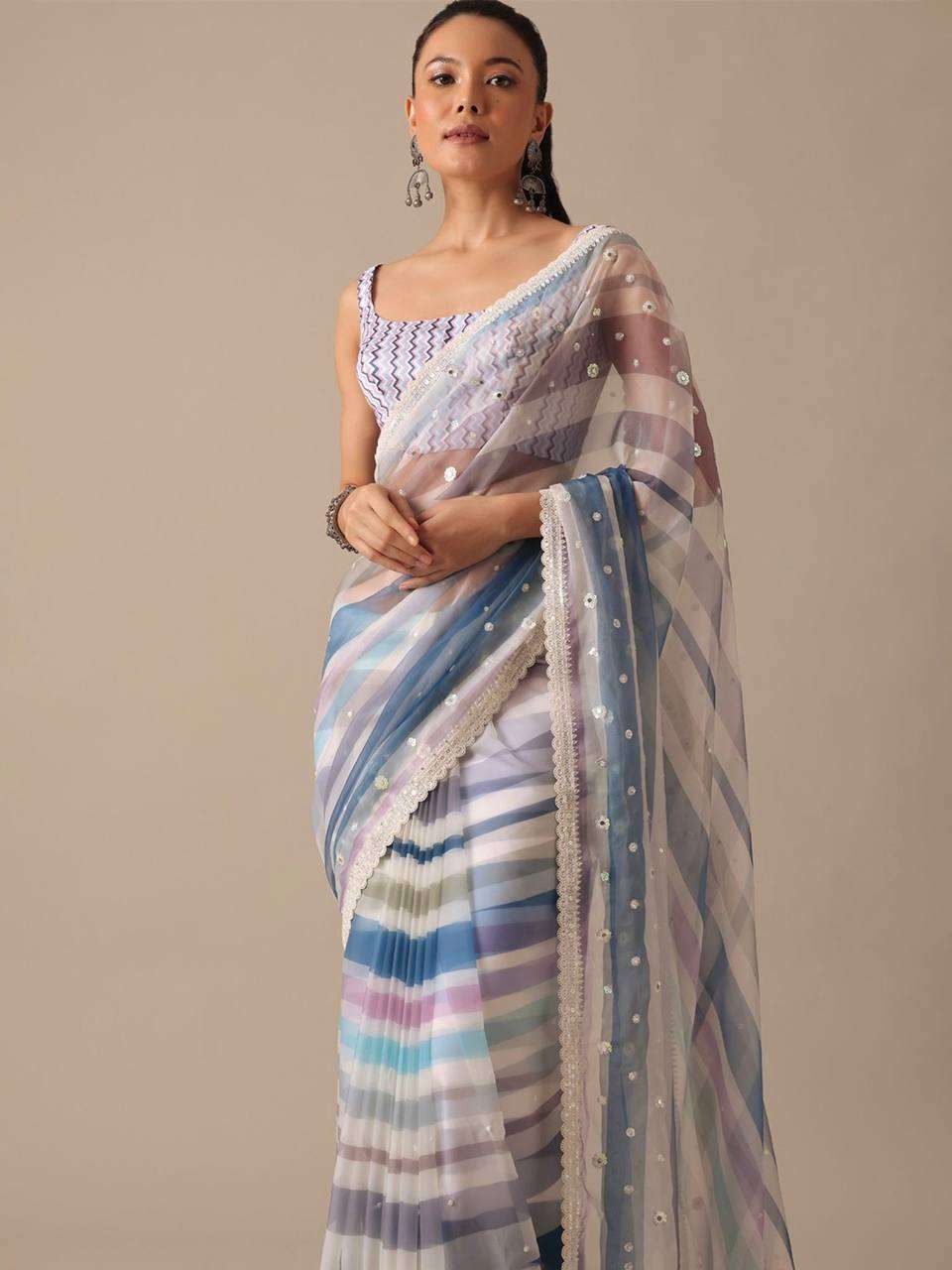 LAHERIYA PRINTED GEORGETTE WITH THREAD EMBROIDERY WORK SAREE