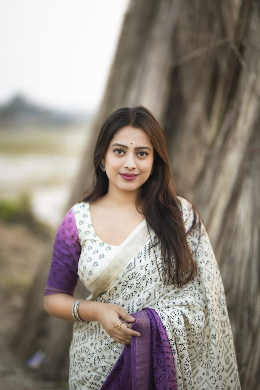 Designer Cotton Crape Saree