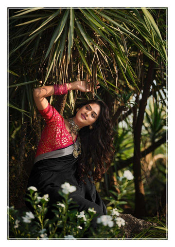 LINEN SAREE WITH FANCY BLOUSE
