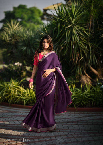 LINEN SAREE WITH FANCY BLOUSE