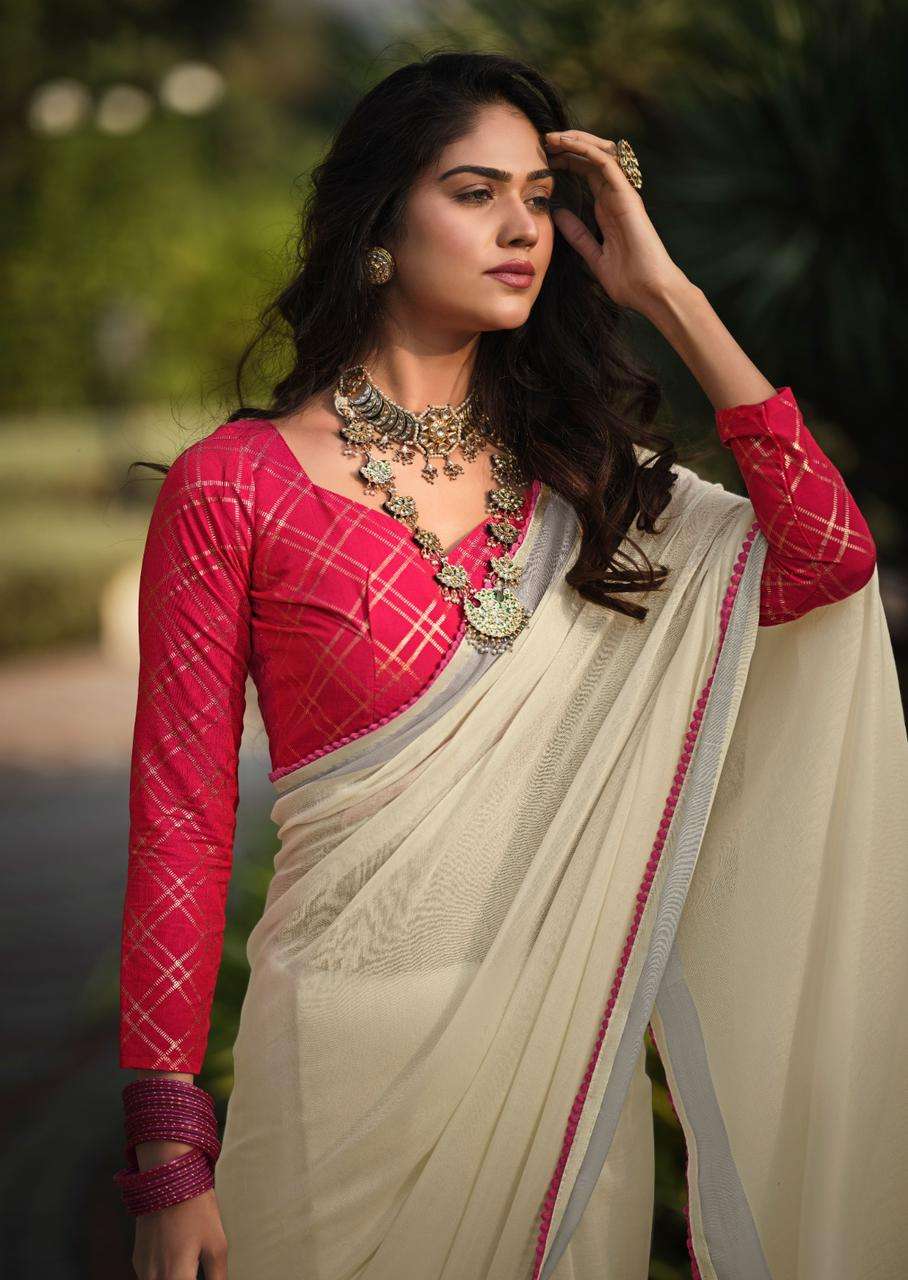 LINEN SAREE WITH FANCY BLOUSE
