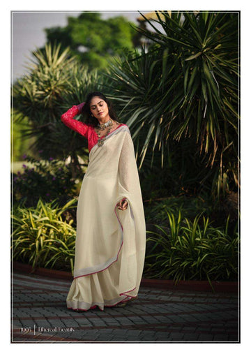 LINEN SAREE WITH FANCY BLOUSE