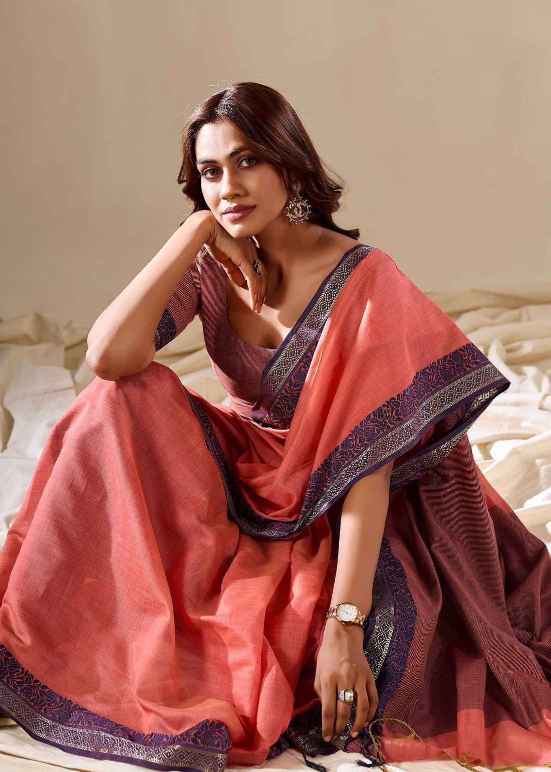 Handloom Cotton With Contrast Border