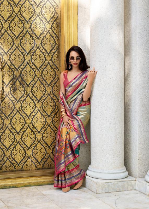 Tissue Silk Traditional Saree with Ikkat Patternn